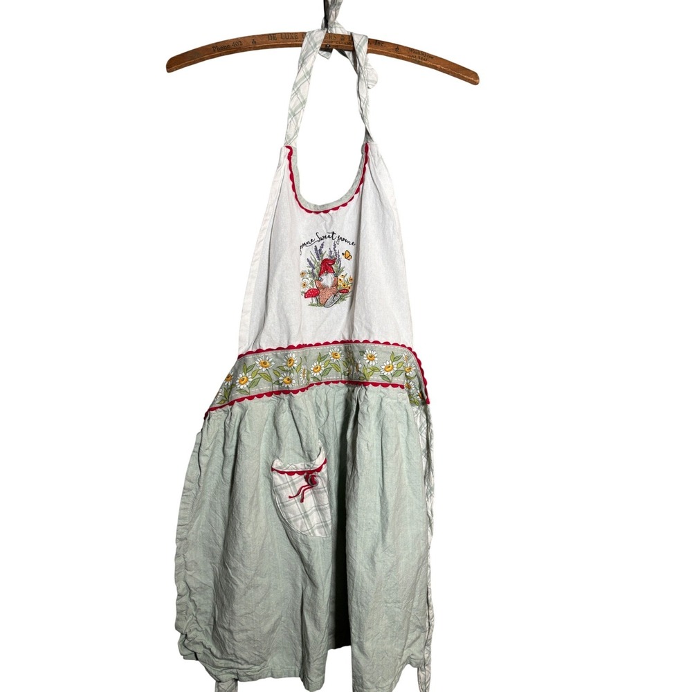 Kay Dee Designs Gnome Sweet Gnome Cotton Apron Floral Embroidered Cottagecore